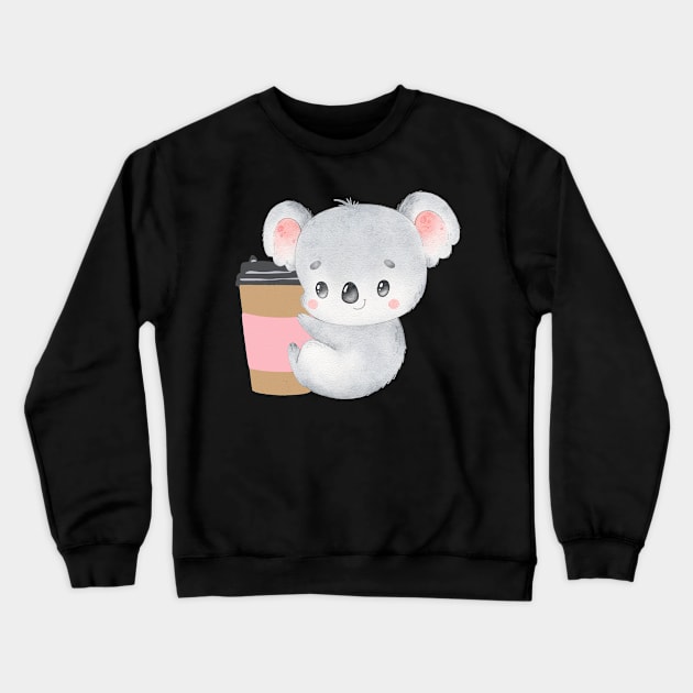 Cute Koala Drinking Coffee Koala Drinks Coffee First Sleepy cat I need coffee addict Crewneck Sweatshirt by BoogieCreates